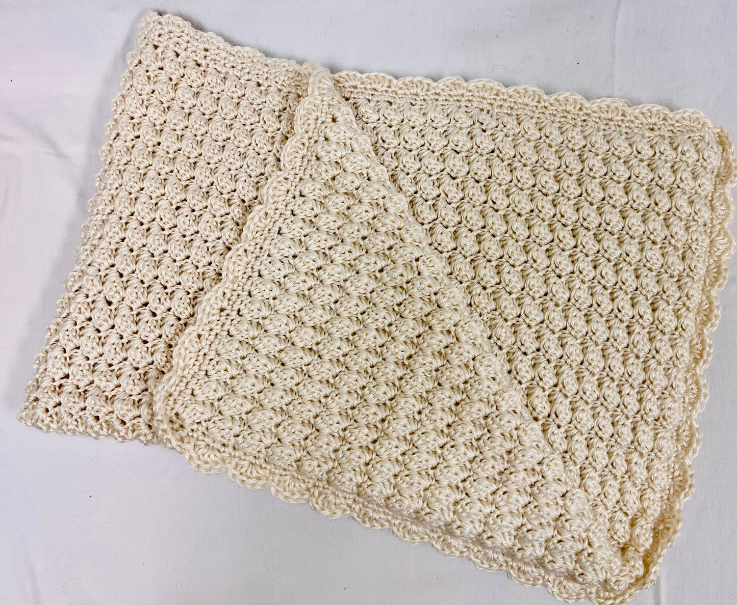 Handmade Crochet Baby Blanket - Cream 27" x 40"