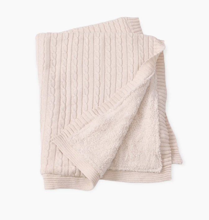 100% Organic Cotton Cable Knit Baby Blanket – Soft, Warm Sherpa Lining
