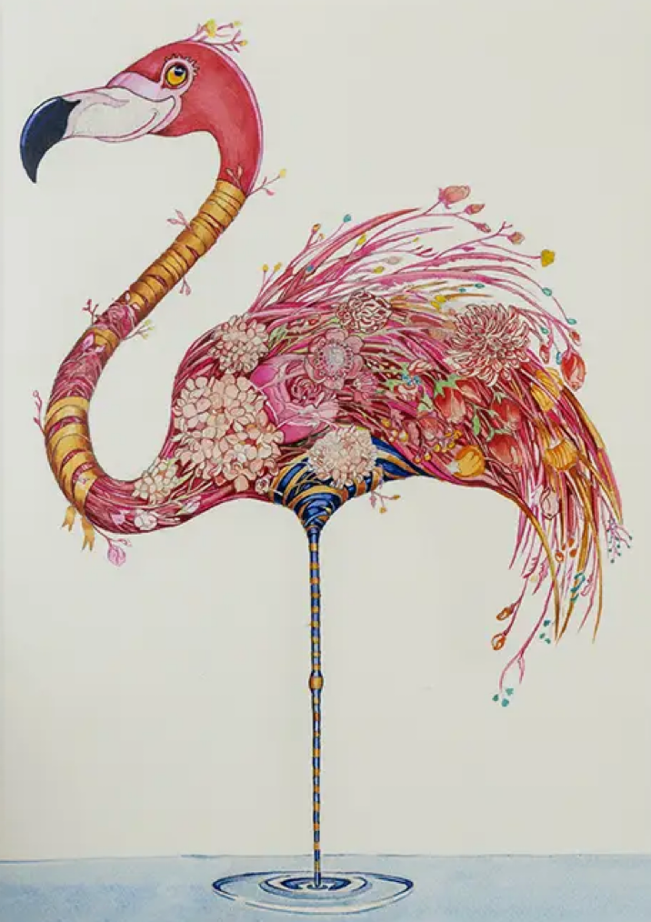 Flamingo with Flowers Card