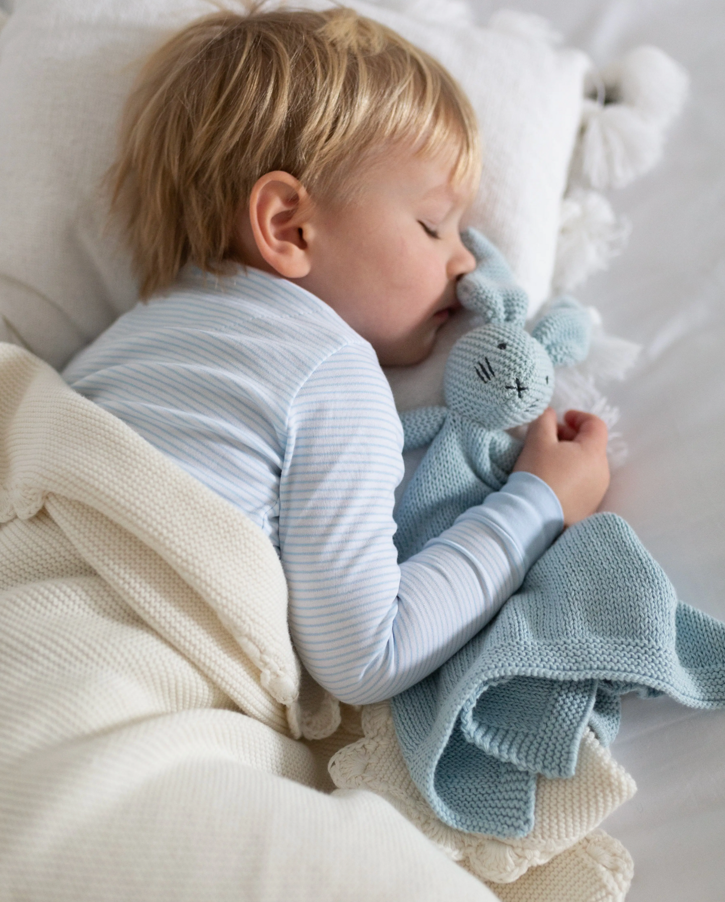 Organic Knit Bunny Lovey in Blue or White