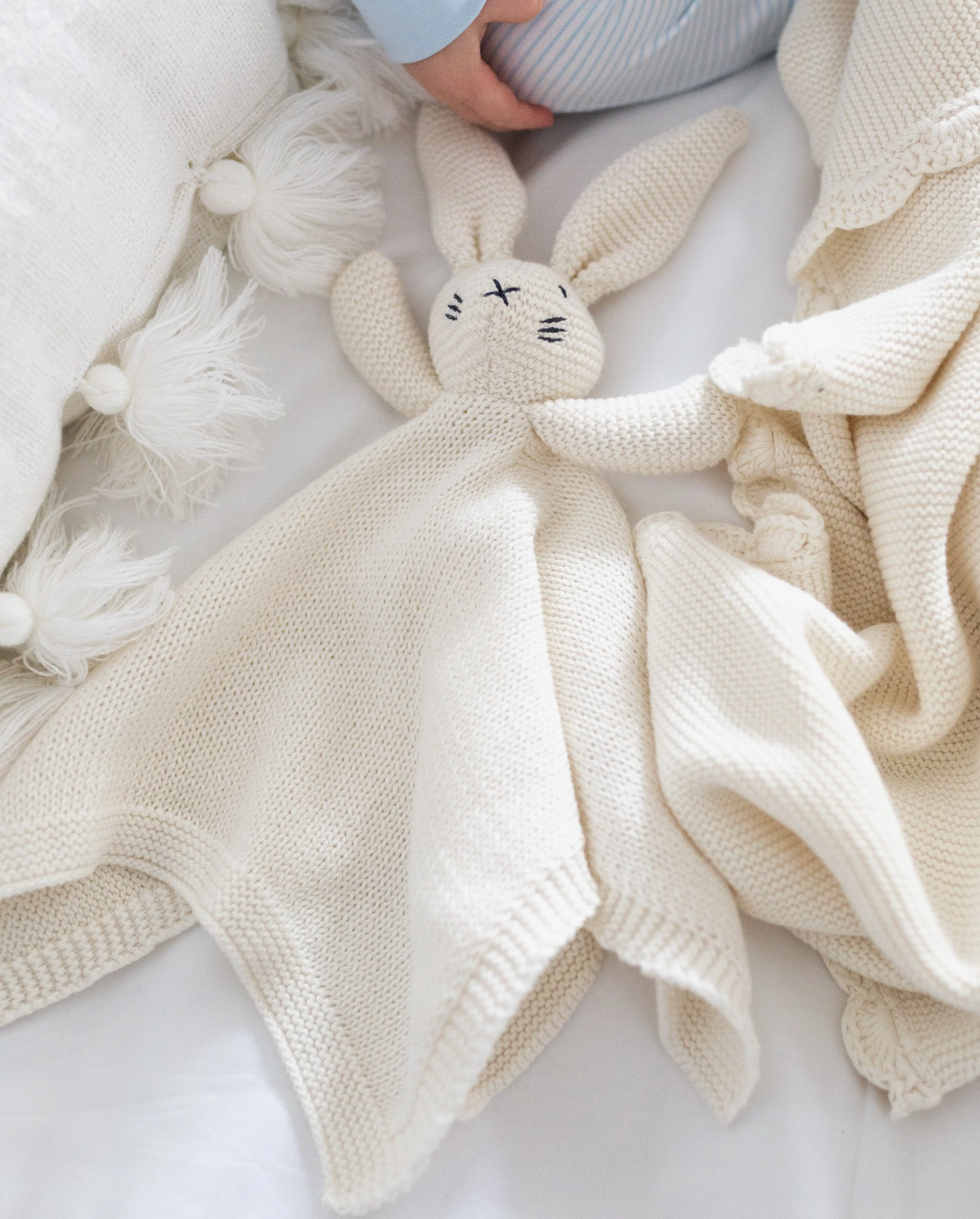 Organic Knit Bunny Lovey in Blue or White