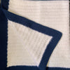 Handmade Crochet Baby Blanket, Snow White with Navy Border
