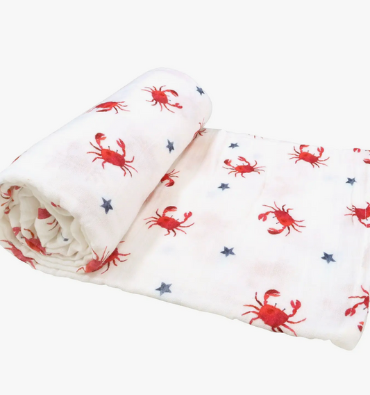 Muslin Swaddle Blanket, Red Crabs