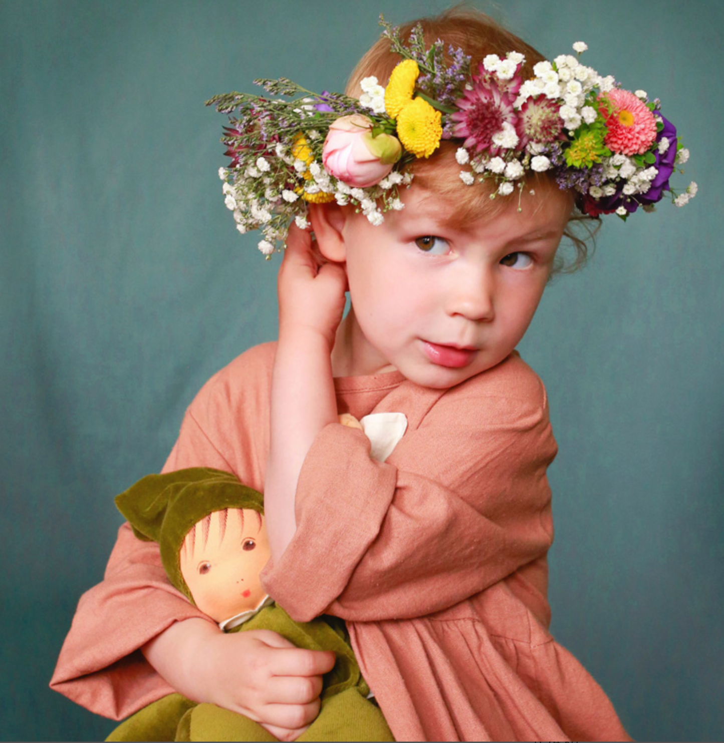 Nanchen Natur Nani Waldorf Doll in Forrest Green