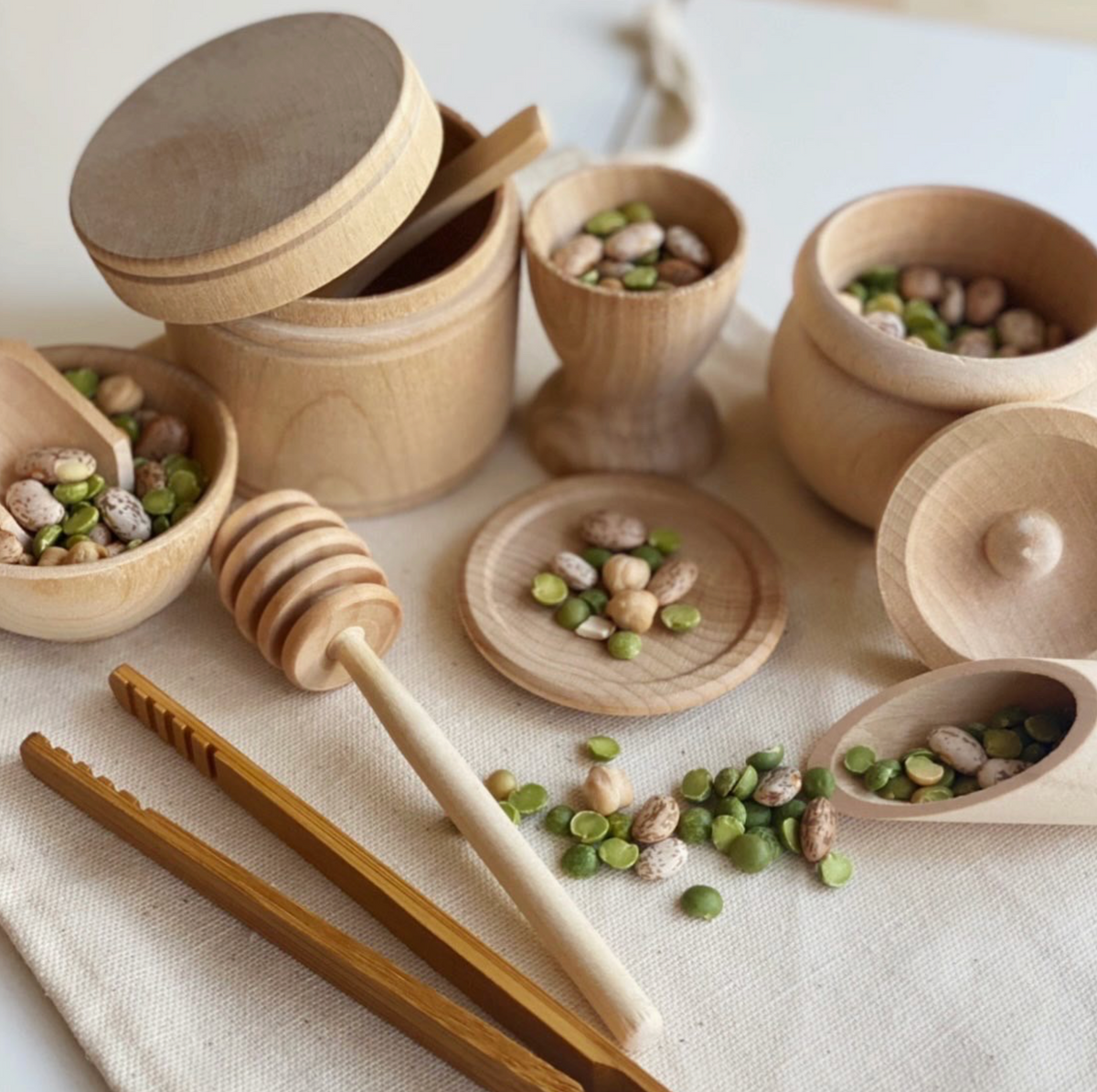 Montessori Waldorf Wooden Sensory Bin Tool Kit