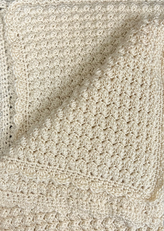 Handmade Crochet Baby Blanket - Cream 36" x 37"