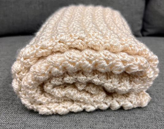 Handmade Crochet Baby Blanket - Cream 27" x 40"