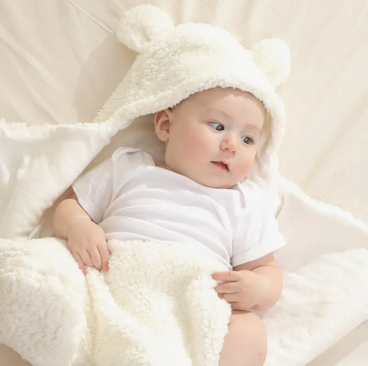 Soft Cotton Shearling Infant Swaddle - Teddy Bear Wrap